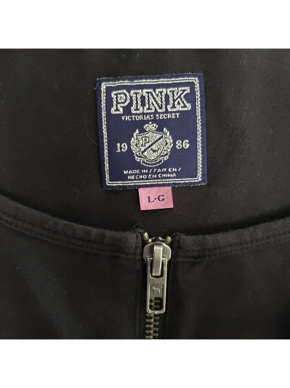 PINK Victoria’s Secret Y2K Bodycon Dress Black Zip Front Cotton Stretch L - Picture 8 of 15